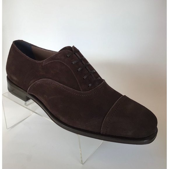 NEW SALVATORE FERRAGAMO Cap Toe Suede Oxfords, Taupe/Stone (Size 8 3E) - $775.00 main image 9